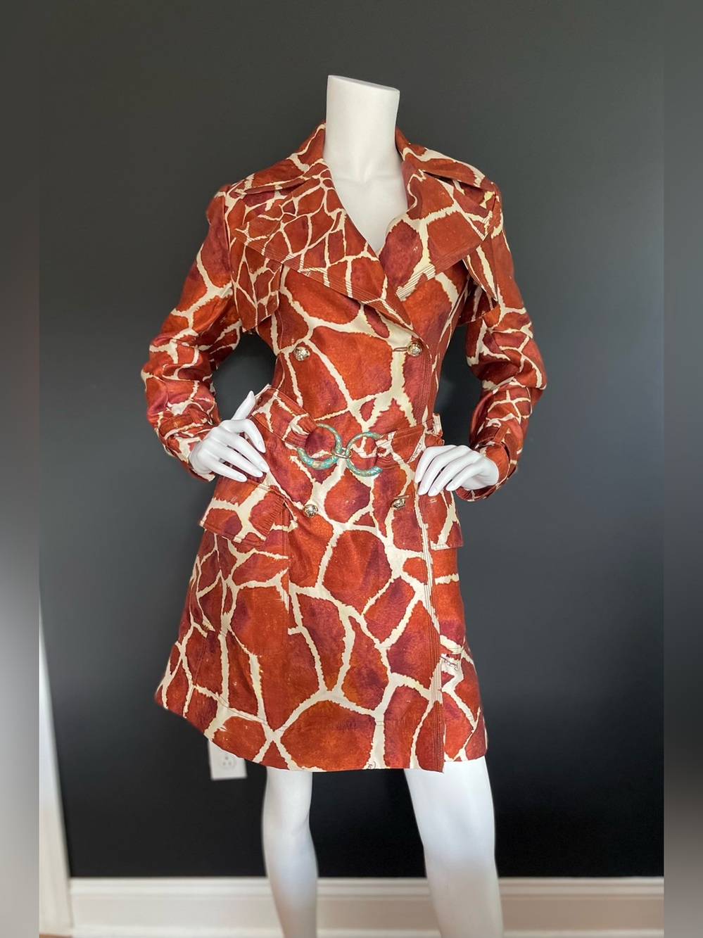 ROBERTO CAVALLI S/S 2006 Vintage Look #46 Giraffe Silk Trench Dress Coat 40IT - Picture 2 of 15